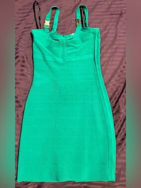Green bandage Dress with Gold Accent Straps